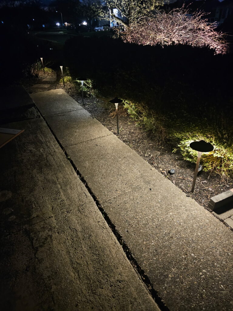 custom lighting installation along pathway