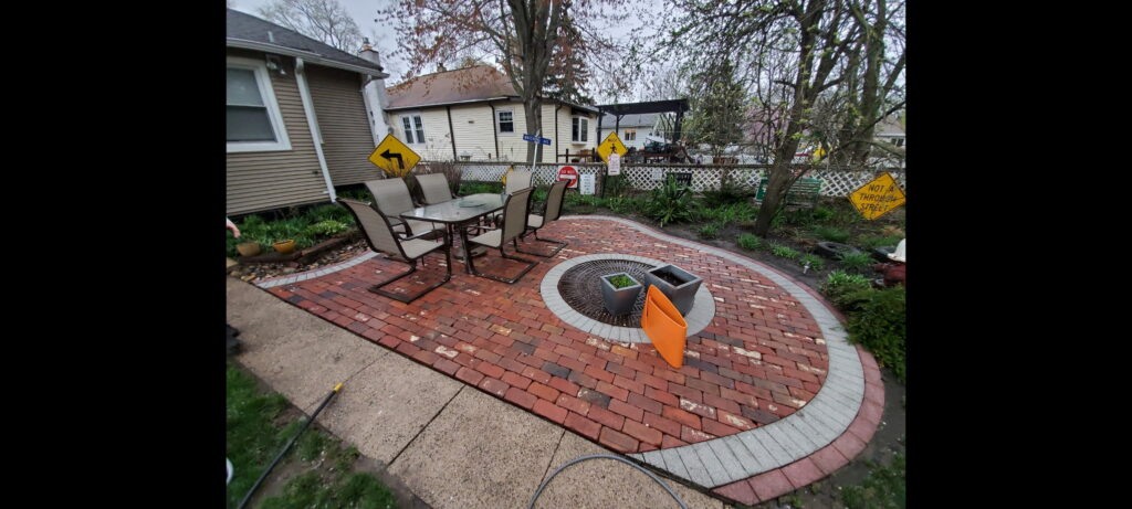 Curvy custom patio with space for tree